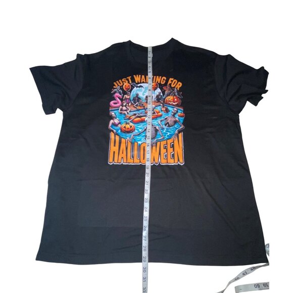Just Waiting For Halloween Skeleton Pool Party Graphic Unisex Black T-Shirt XL - Picture 4 of 5